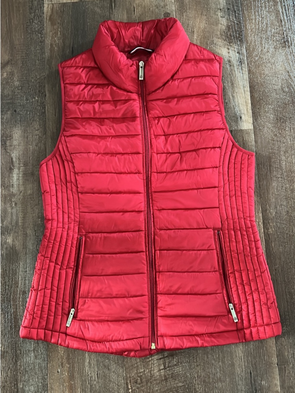 Tommy Hilfiger Womens Red Packable Puffer Vest Quilted Full Zip Size medium